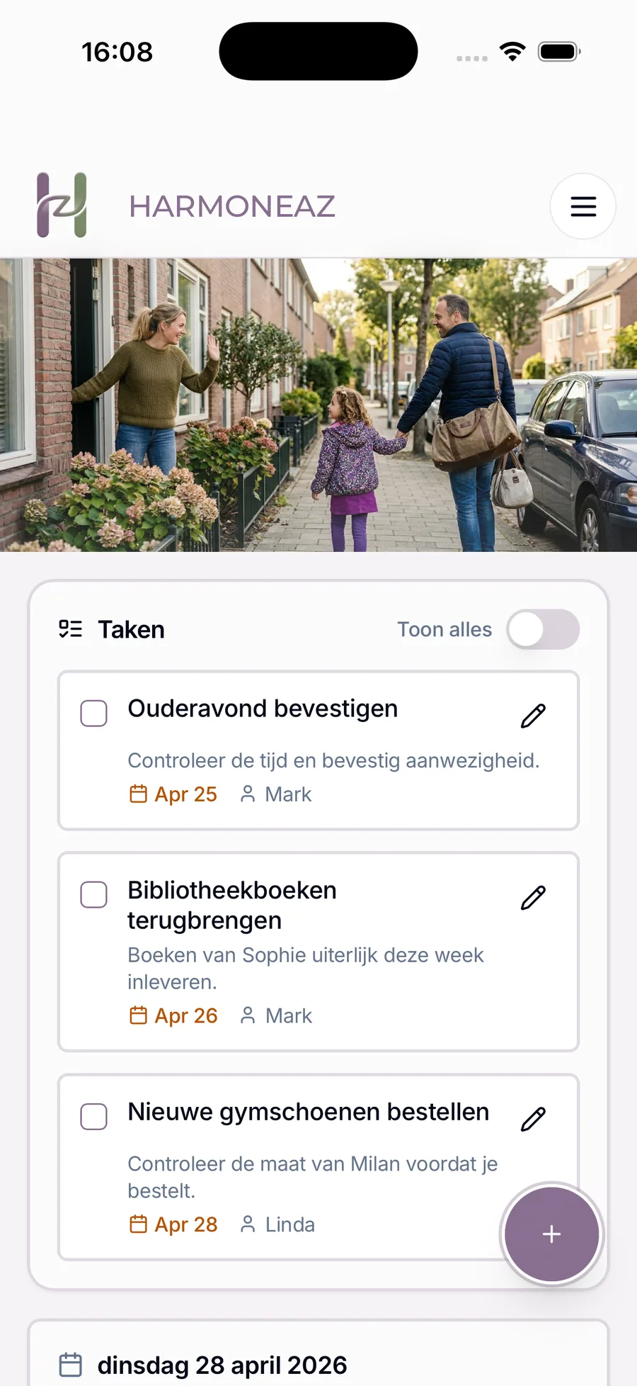 Harmoneaz — dashboard met taken