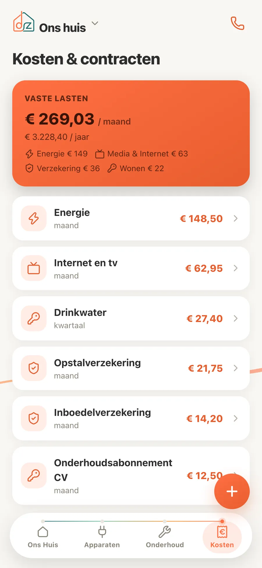 Domeaz — kosten en contracten met de vaste lasten per maand en per jaar