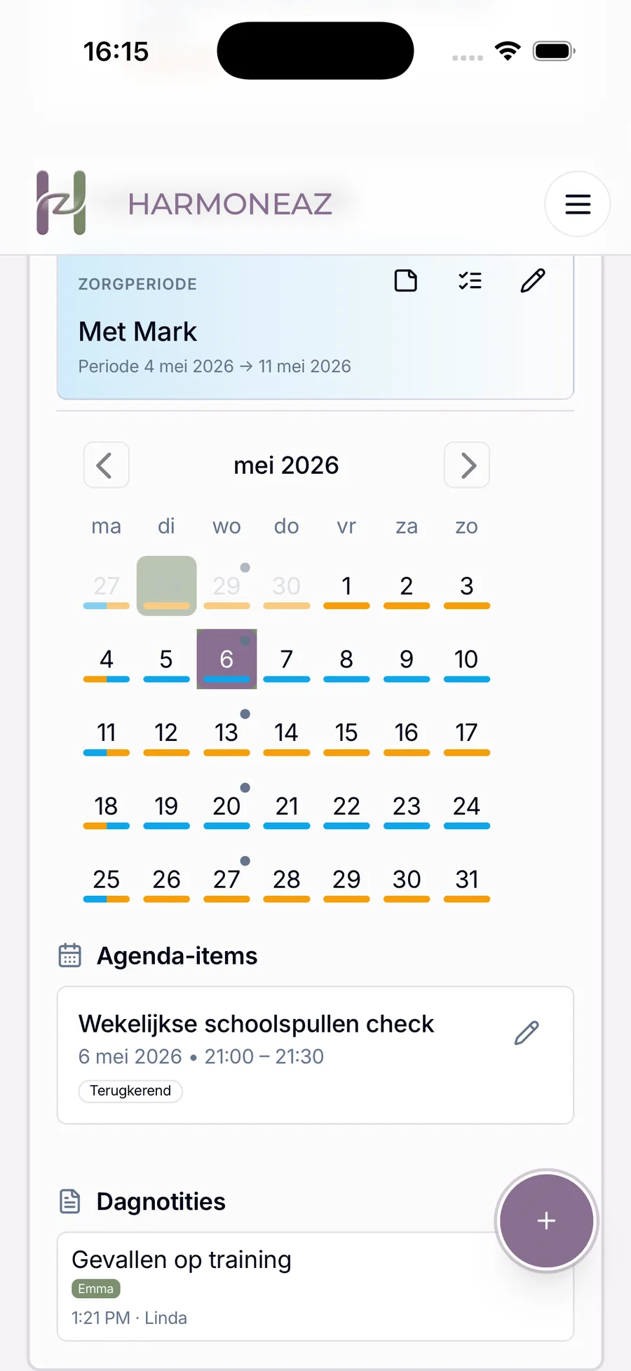 Harmoneaz — zorgschema kalender